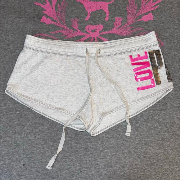 PINK Victoria's Secret Pants - Victoria’s Secret PINK Marled Light Gray Silver Sequin Bling Booty Shorts - SM